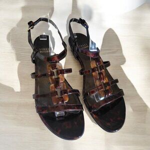 Stuart Weitzman Tortoise Shell Patent Leather Strappy Ankle Strap Sandals- 7M